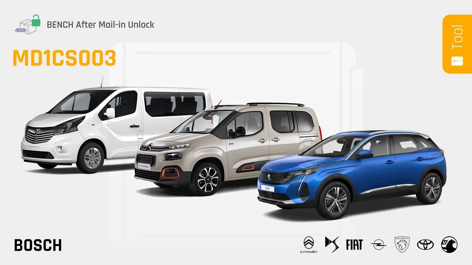 Mail-In Unlock for 2020+ Bosch MD1CS003 (PSA: Peugeot, Citroen, DS, Fiat, Opal, Vauxhall, Toyota)