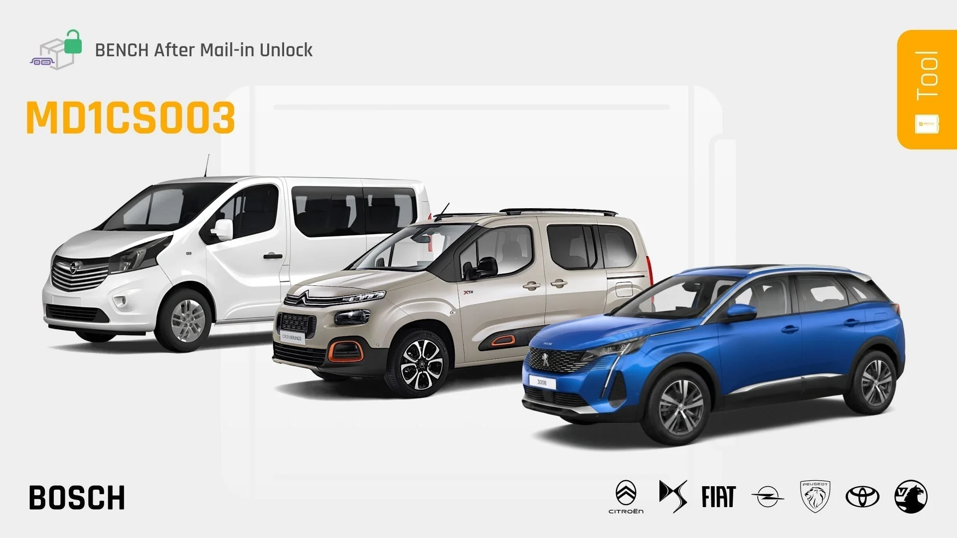 Mail-In Unlock for 2020+ Bosch MD1CS003 (PSA: Peugeot, Citroen, DS, Fiat, Opal, Vauxhall, Toyota)